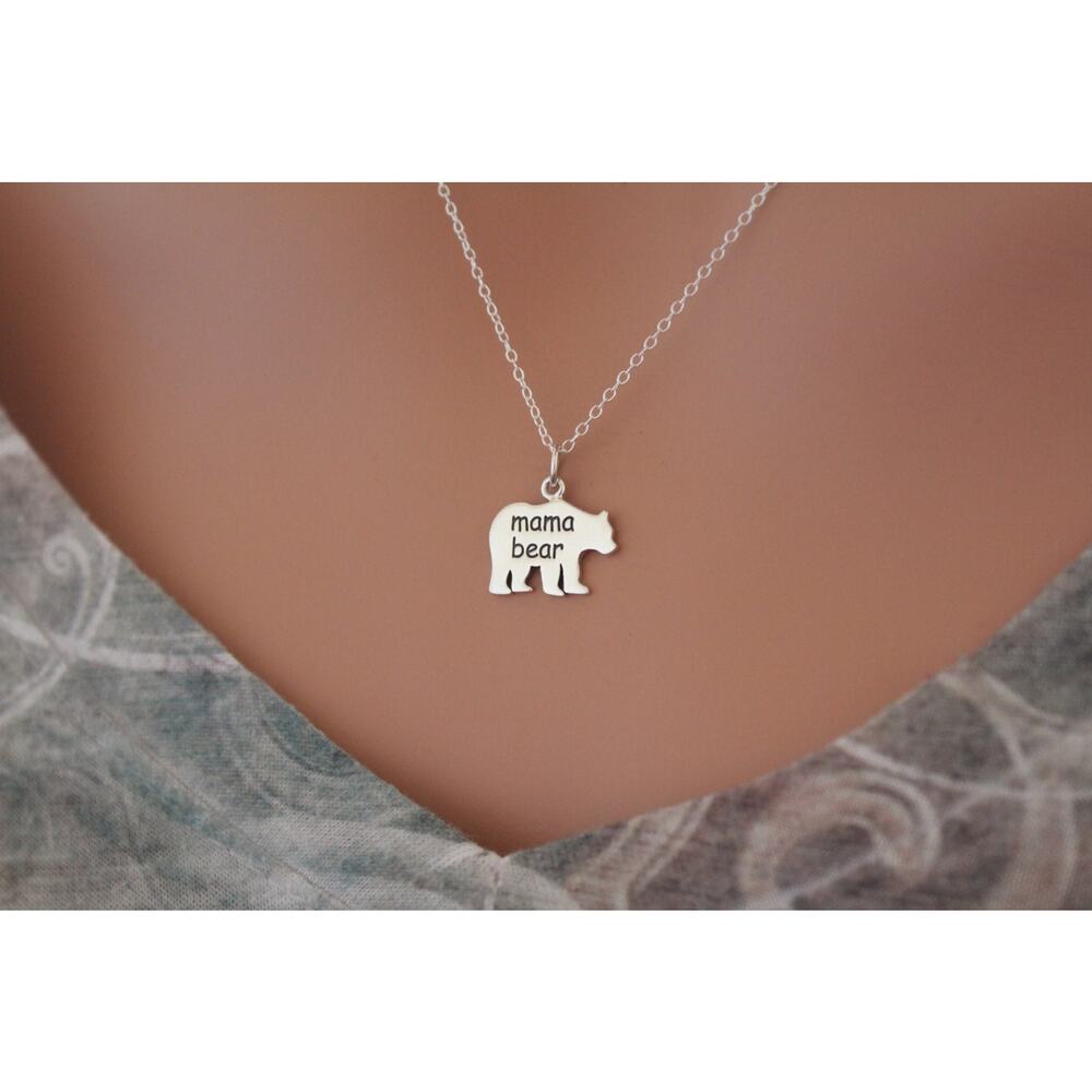 Sterling Silver Mama Bear Charm Necklace, Mama Bear Necklace
